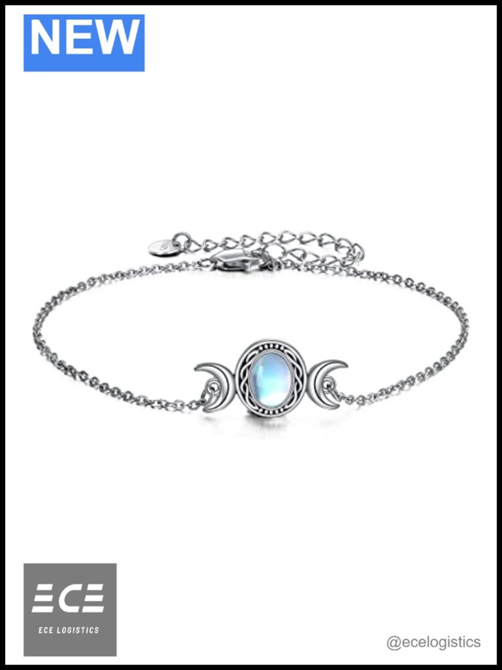 Sterling Silver Triple Moon Goddess Bracelet Pentagram Wiccan Jewelry
